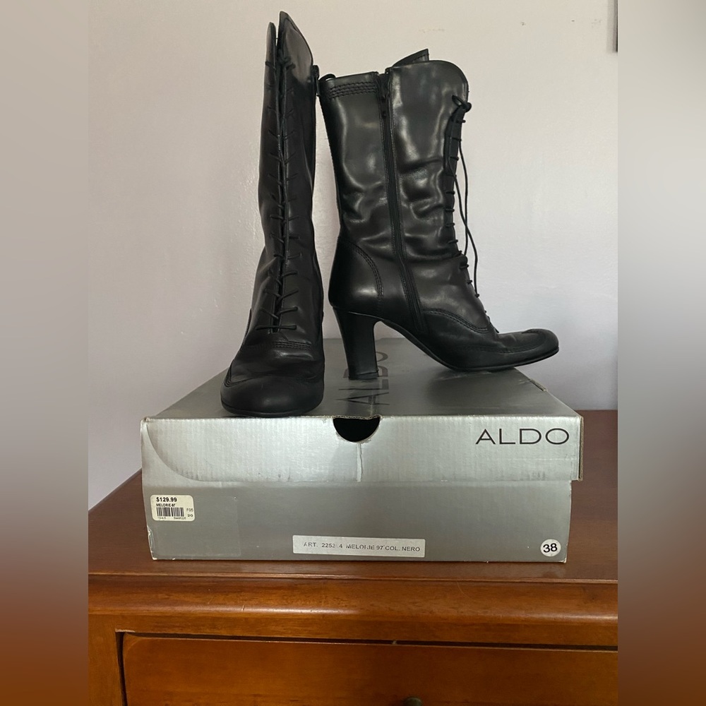 ALDO Black laced boots fleece inside . Size 8